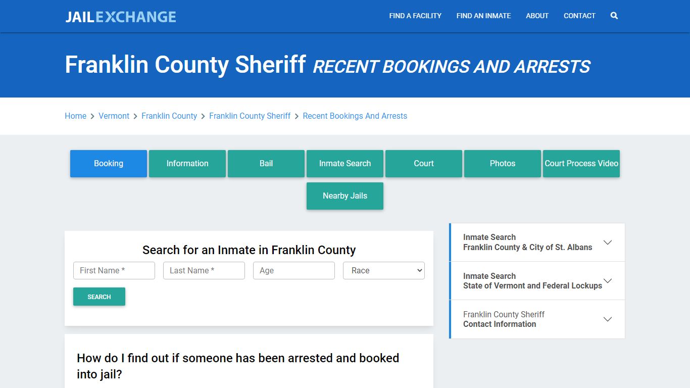 Franklin County Sheriff VT Recent Arrests and Bookings - Jail Exchange