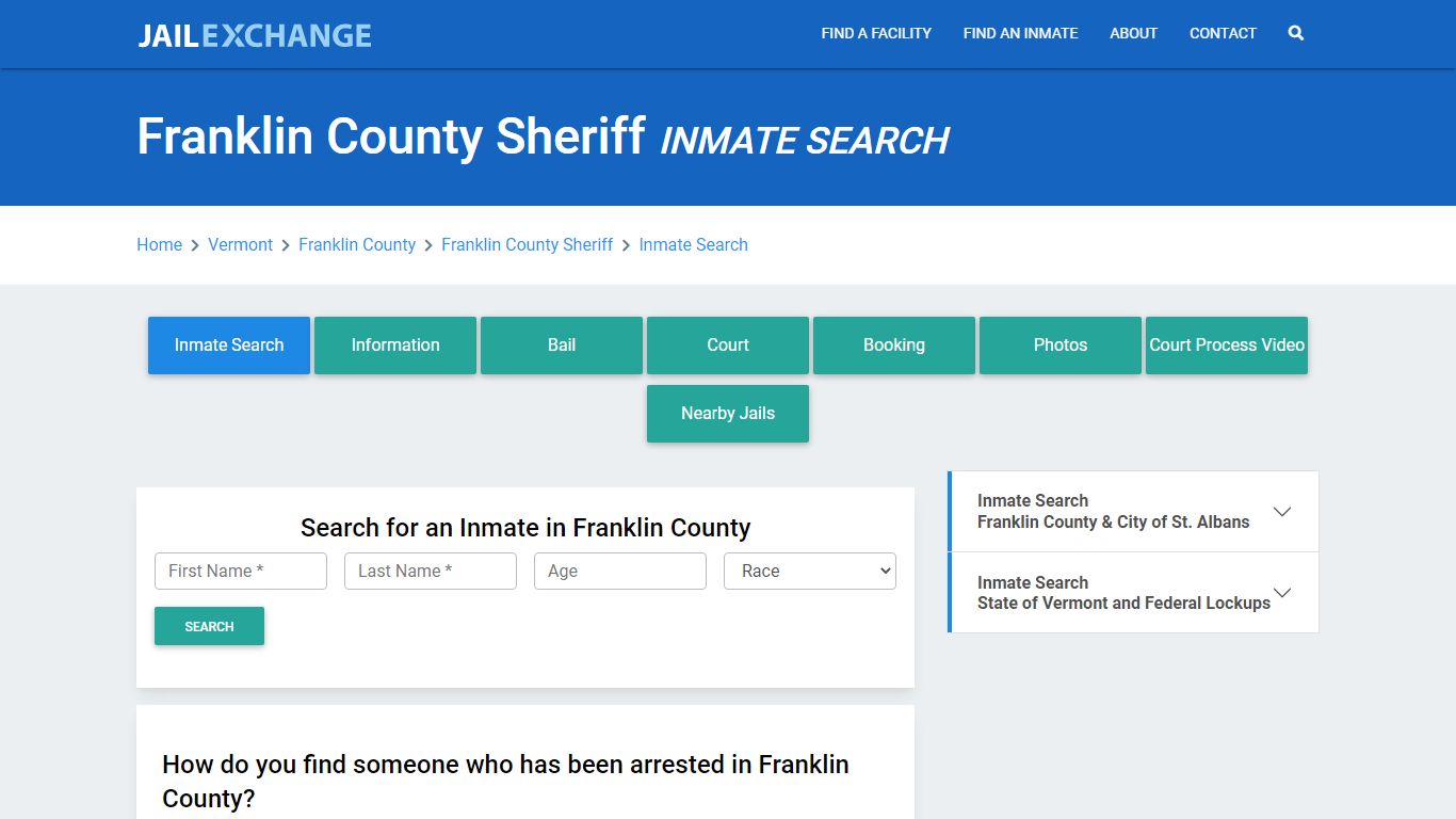 Franklin County Sheriff, VT Inmate Search: Roster & Mugshots