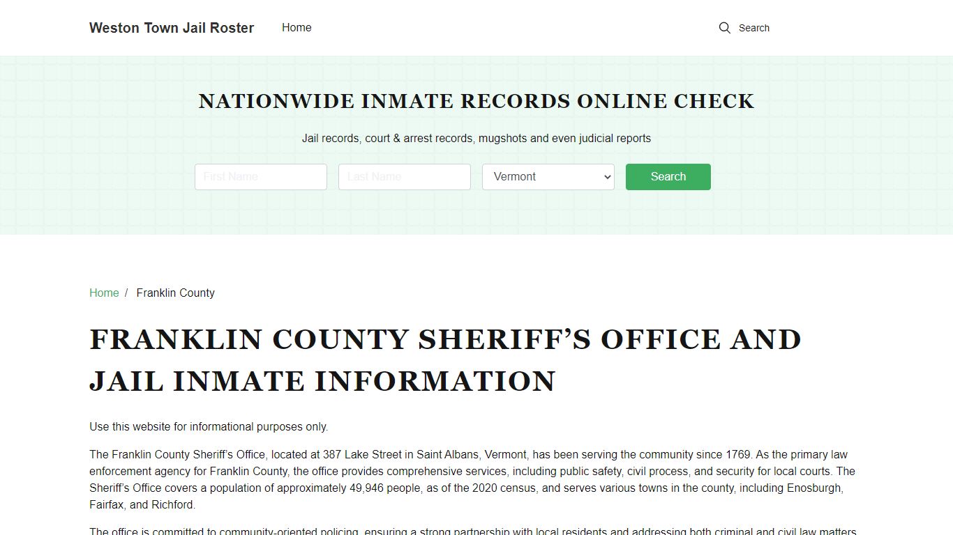 Franklin County Sheriff, VT, Jail Inmate Search, Recent Arrests