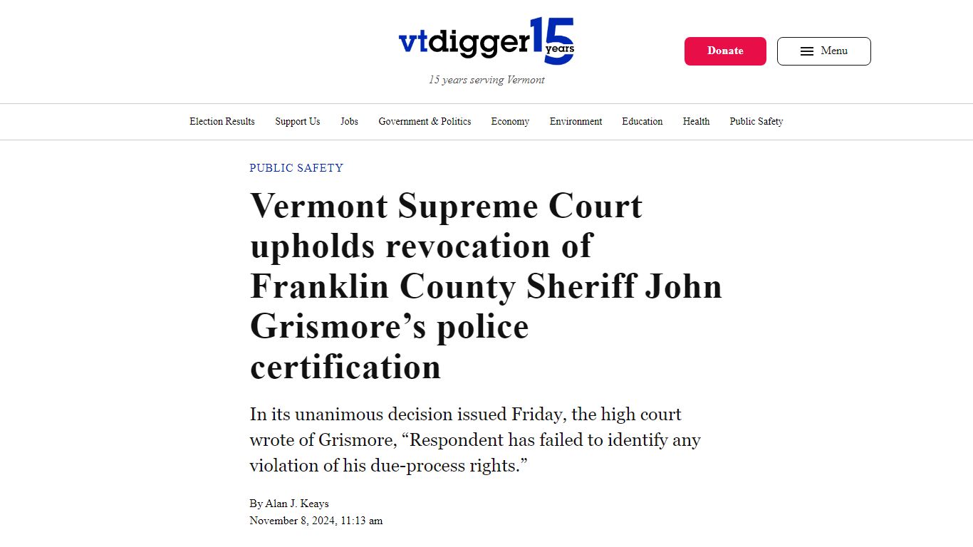 Vermont Supreme Court upholds revocation of Franklin County Sheriff ...